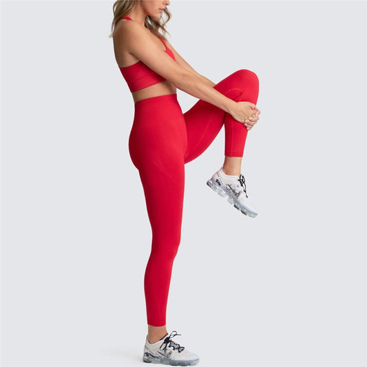 2 Piece Sports Bra and Leggings - (Red)