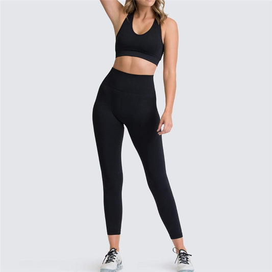 2 Piece Sports Bra and Leggings - (Black)