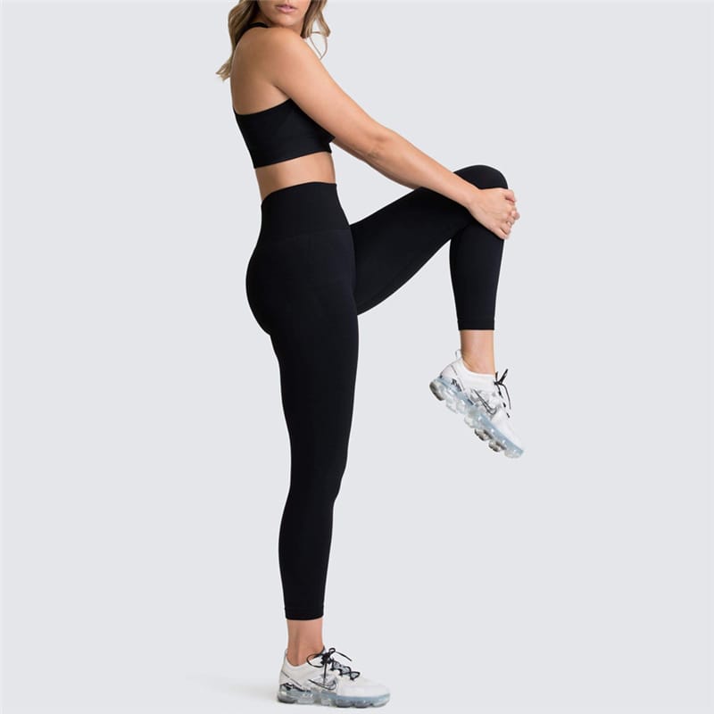 2 Piece Sports Bra and Leggings - (Black)