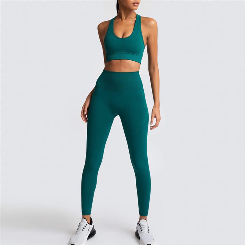 2 Piece Sports Bra and Leggings - (Dark Green)