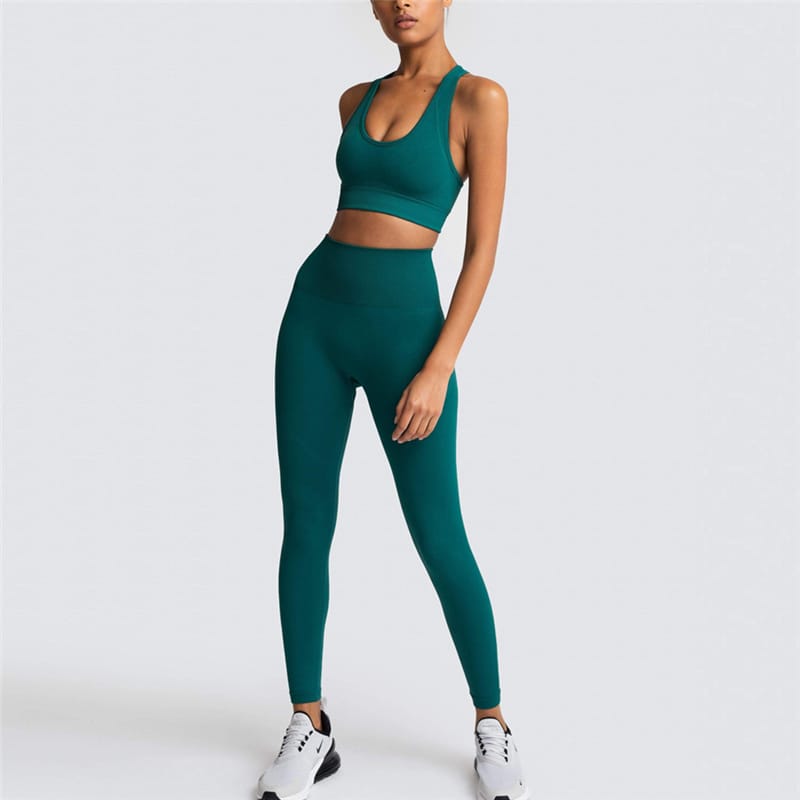 2 Piece Sports Bra and Leggings - (Dark Green)