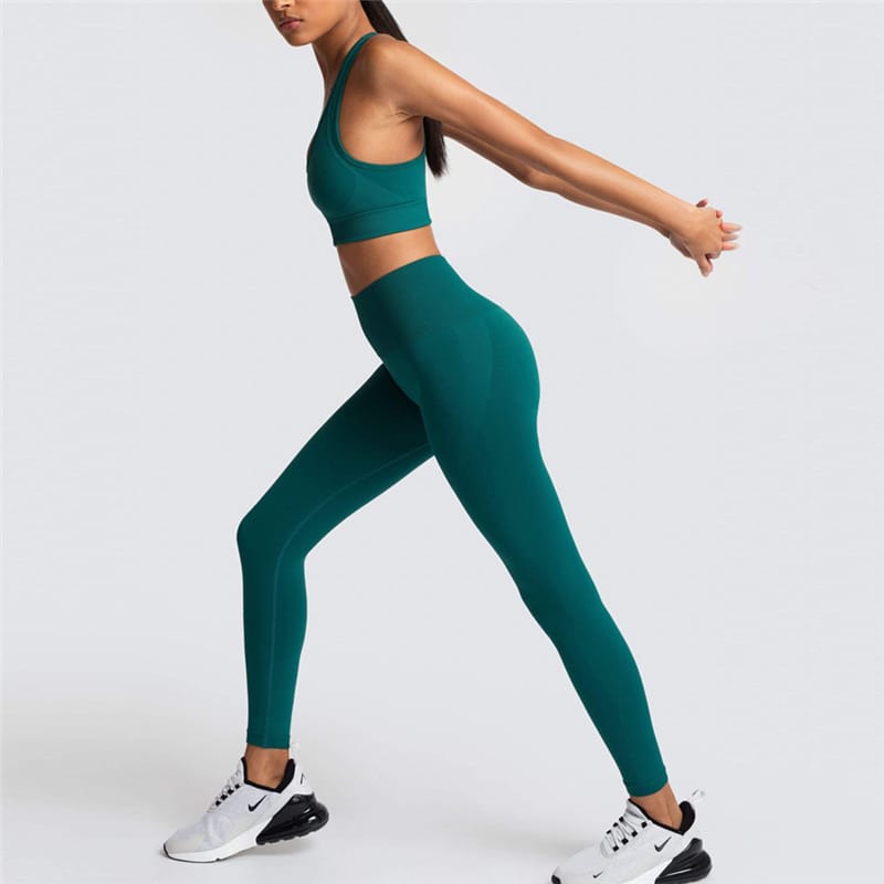 2 Piece Sports Bra and Leggings - (Dark Green)