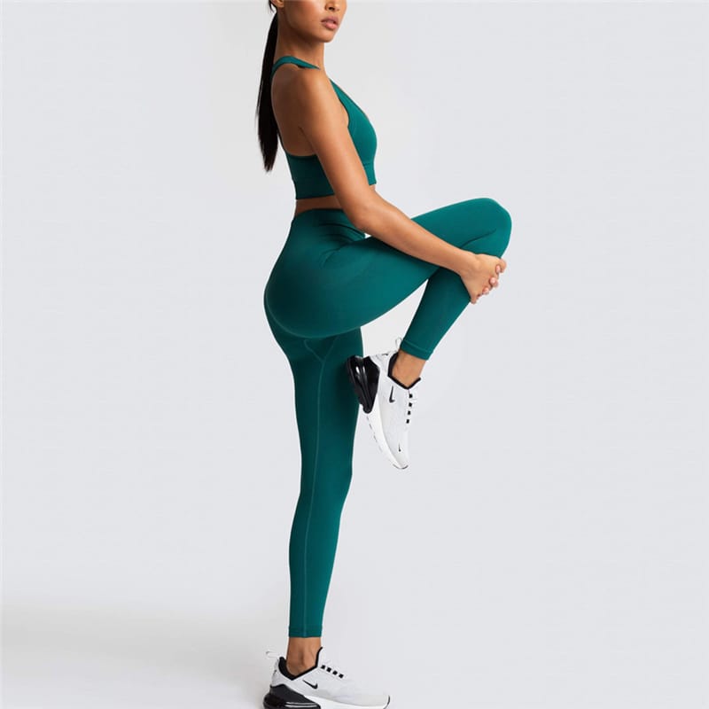 2 Piece Sports Bra and Leggings - (Dark Green)