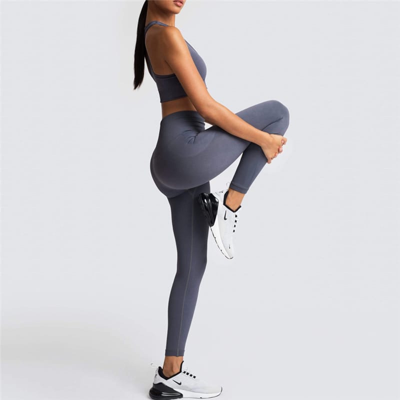 2 Piece Sports Bra and Leggings - (Dark Grey)