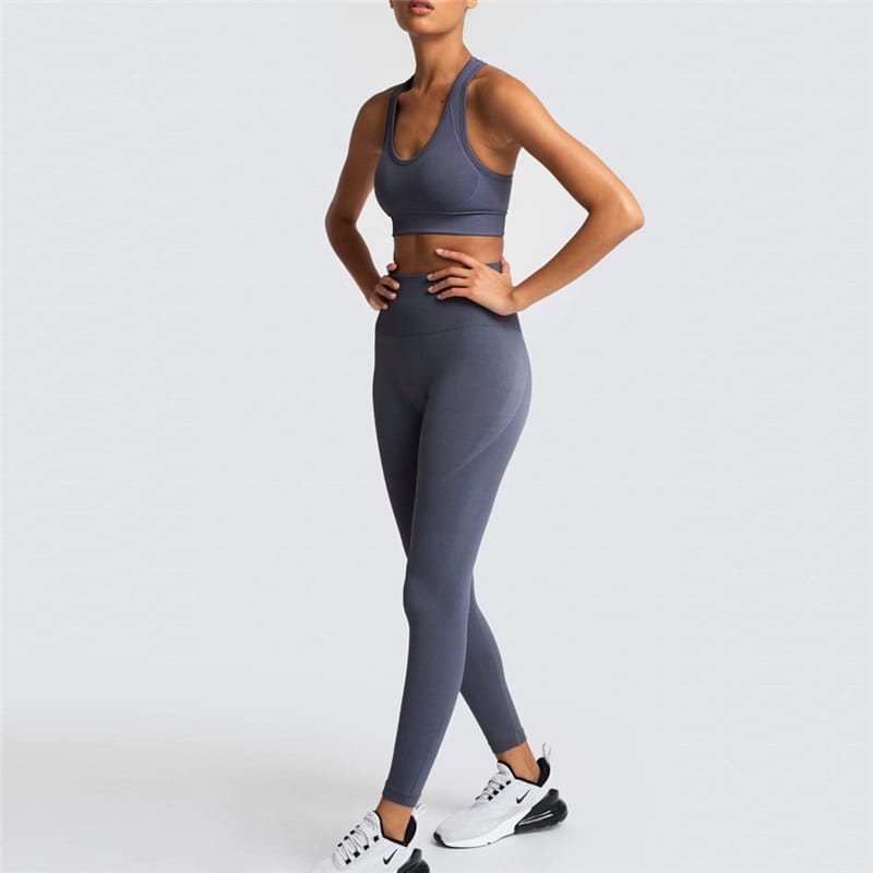 2 Piece Sports Bra and Leggings - (Dark Grey)