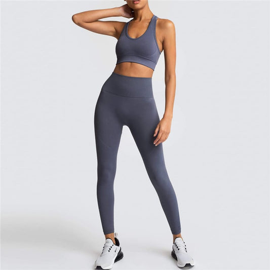 2 Piece Sports Bra and Leggings - (Dark Grey)