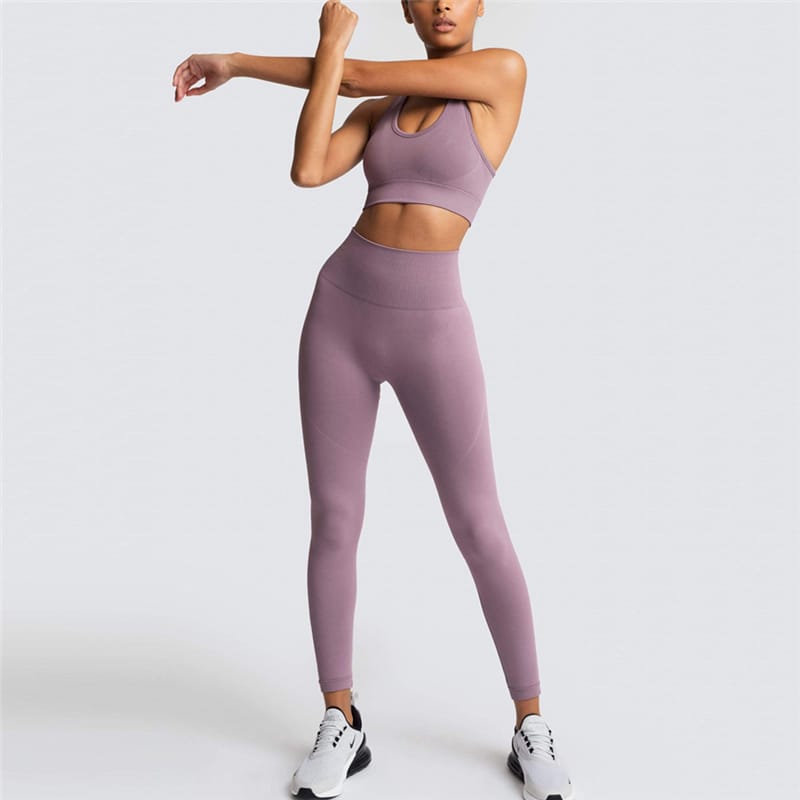 2 Piece Sports Bra and Leggings - (Dark Purple)