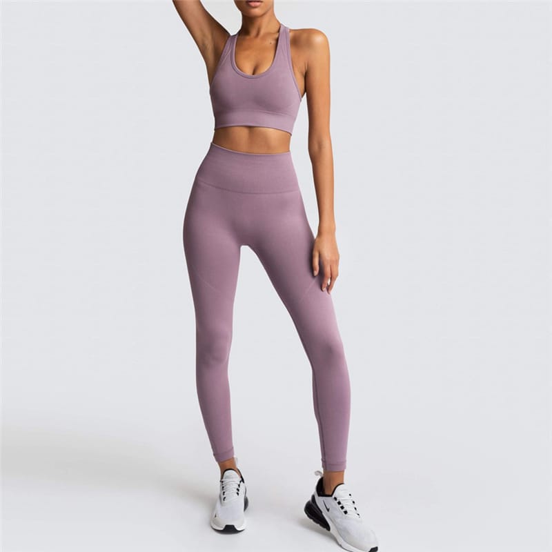 2 Piece Sports Bra and Leggings - (Dark Purple)