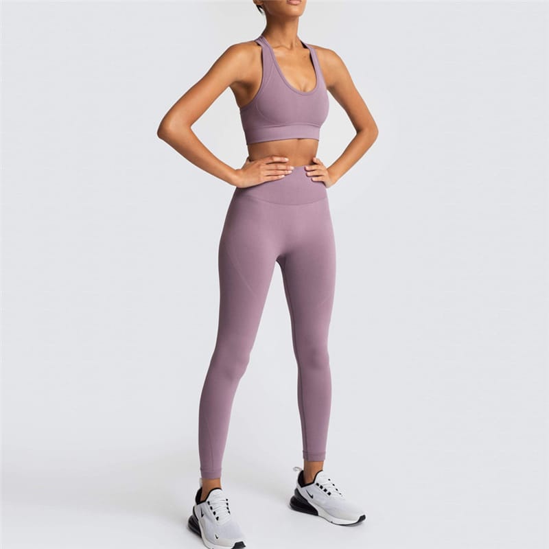 2 Piece Sports Bra and Leggings - (Dark Purple)