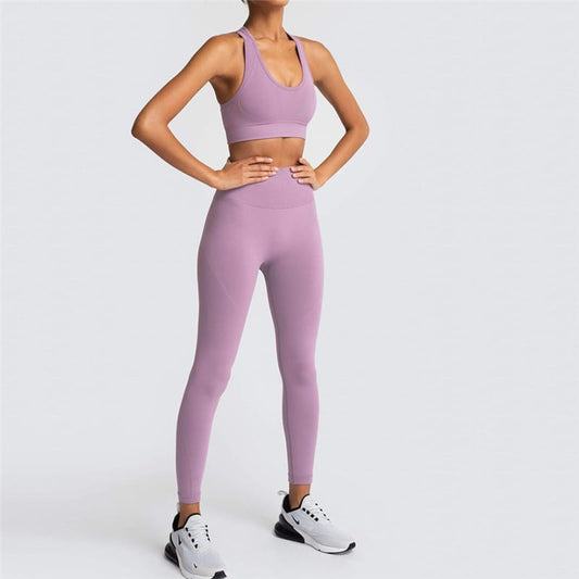 2 Piece Sports Bra and Leggings - (Light Purple)