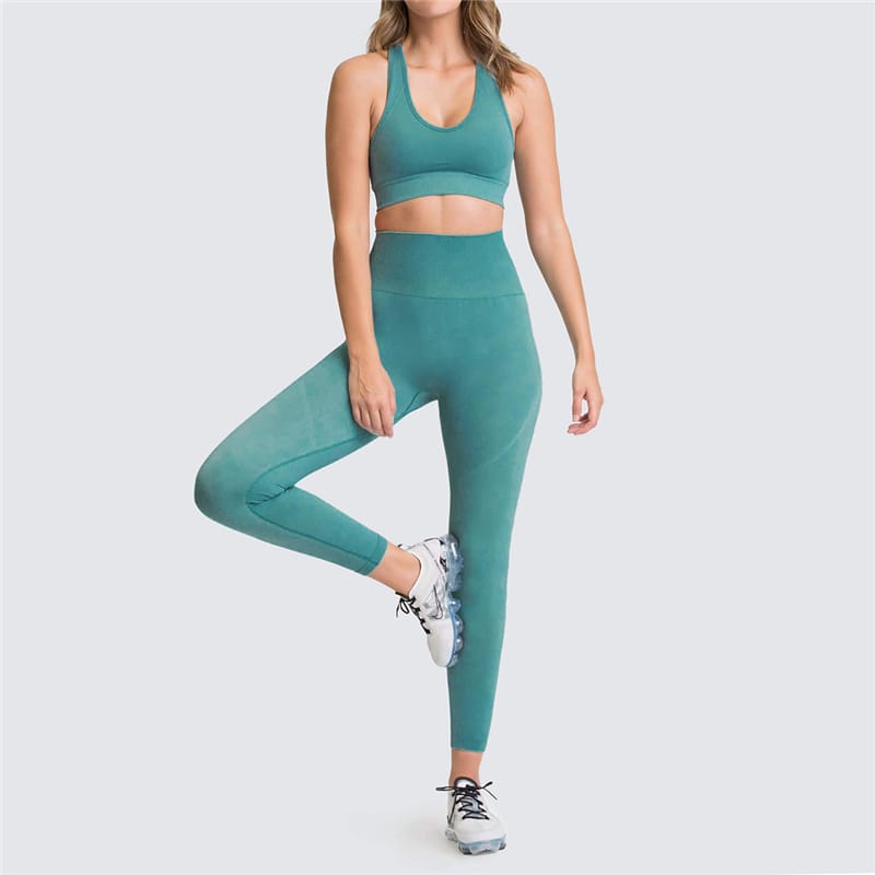 2 Piece Sports Bra and Leggings - (Peacock Blue)