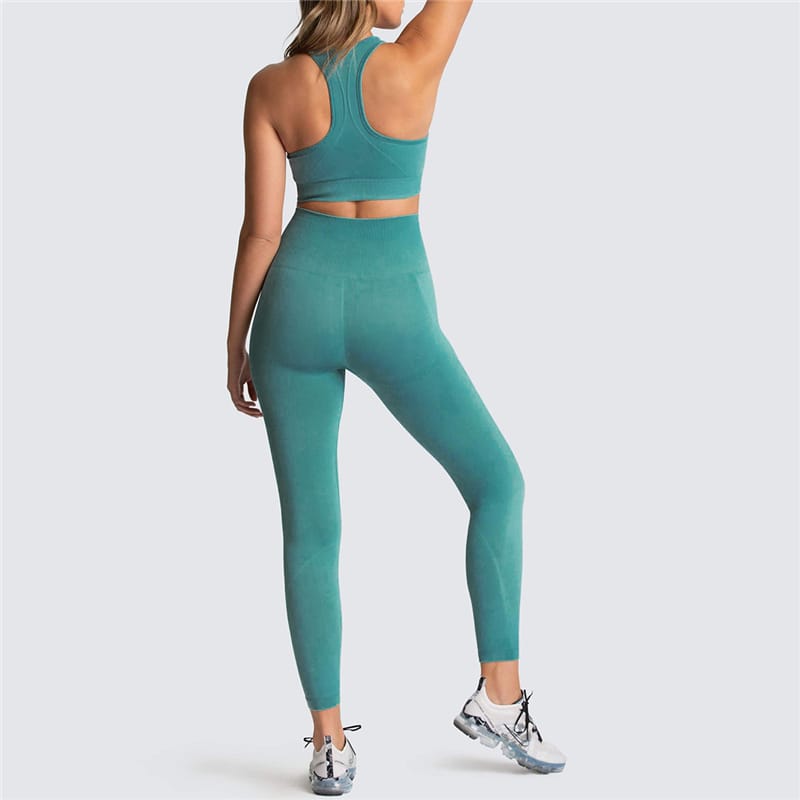 2 Piece Sports Bra and Leggings - (Peacock Blue)