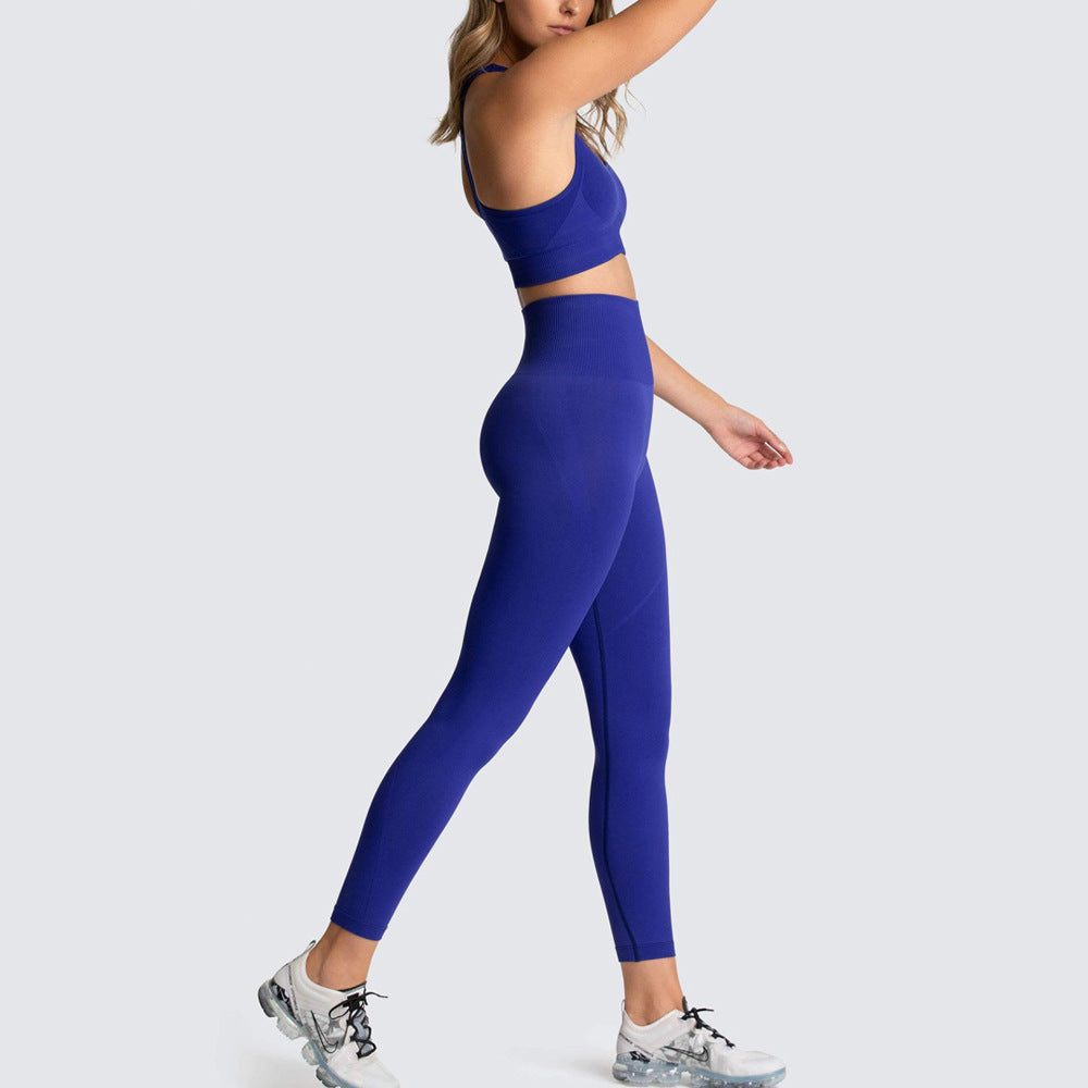 2 Piece Sports Bra and Leggings - (Navy Blue)
